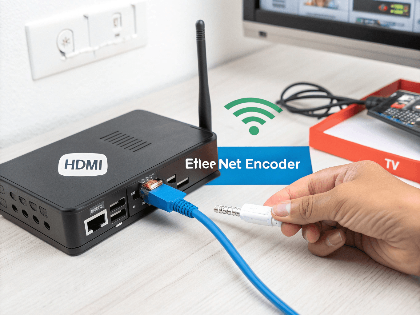 Popular IPTV Encoder Options Hardware IPTV encoder and OBS software side by side
